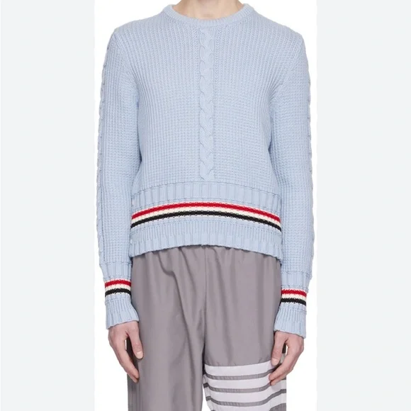 Thom Browne. Cable Stitch Classi Pullover Merino Wool Light Blue NEW NWT - Picture 9 of 9